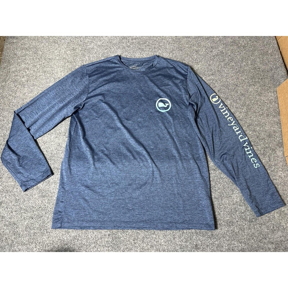 Vineyard Vines Shirt Mens M Blue Performance Long Sleeve Crew Neck Tagless Tee